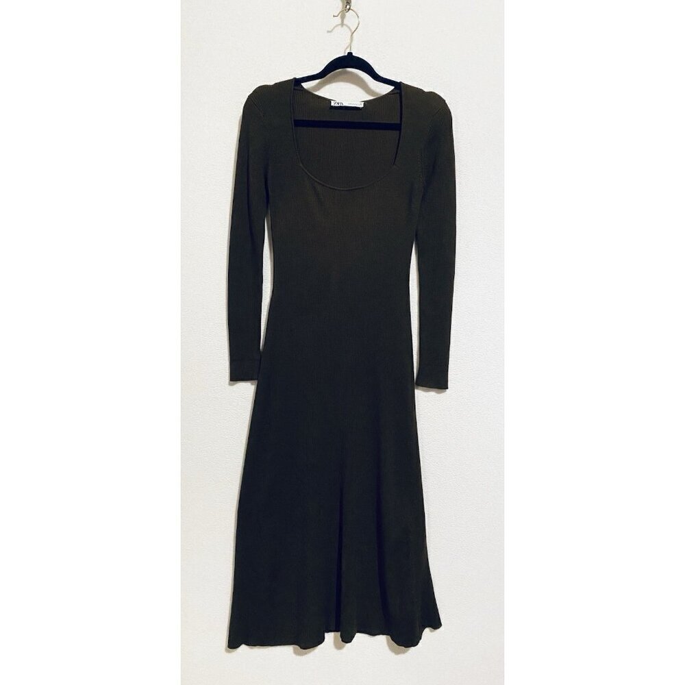 Zara Maxi Dress Womens Medium Brown Sweater Knit Scoop Neck Bodycon Y2K Boho
